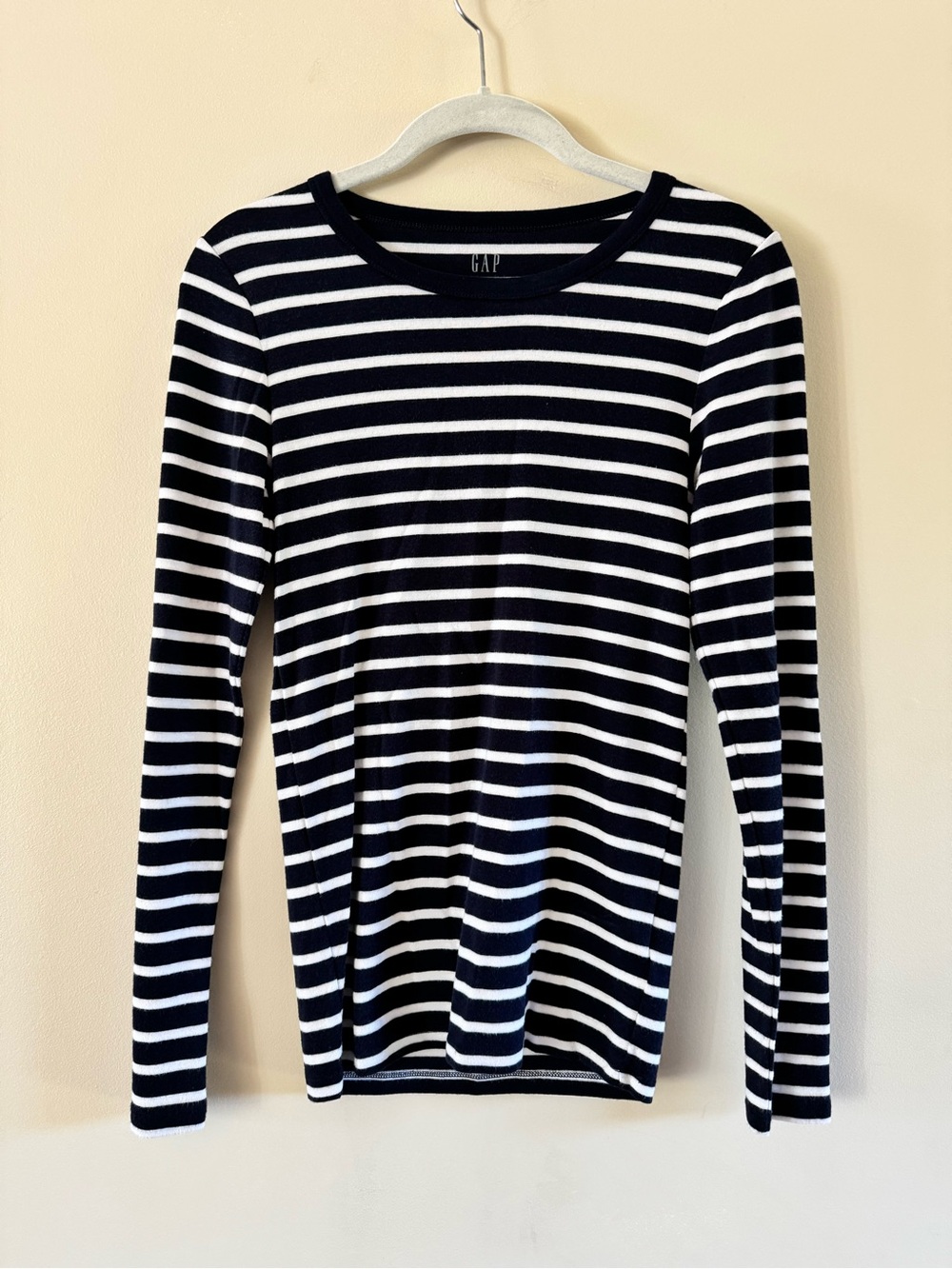 GAP Navy and White Striped Long Sleeve Tee